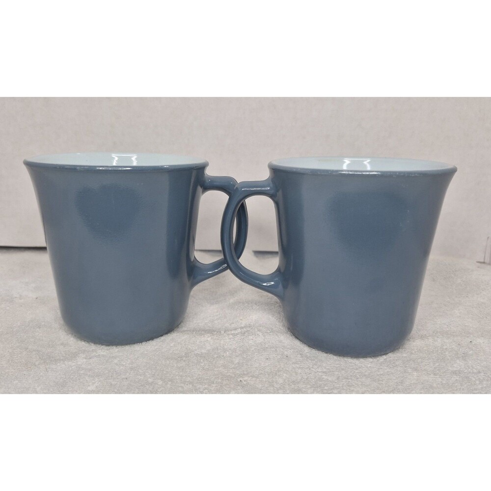 Vintage Set of 2 Pyrex Corning Slate Blue D Handle Coffee Mugs Cups, 1980's